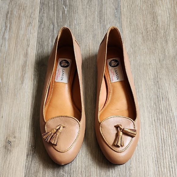 Lanvin Tan Leather Tassel Loafers